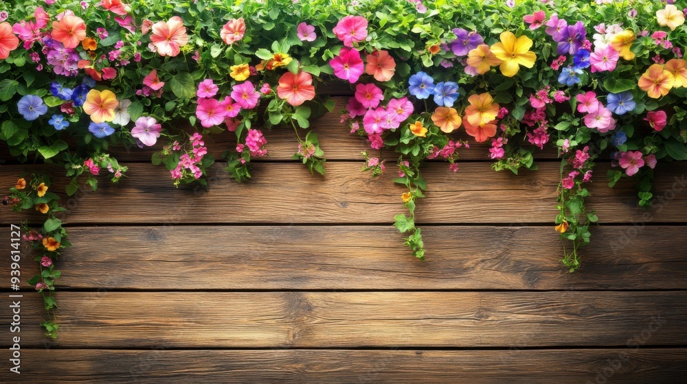 Fototapeta premium Professional photo of Spring summer flowers on wooden retro planks abstract floral background concept