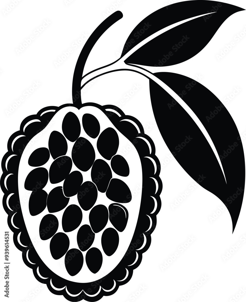 Chempedak fruit silhouette illustration black and white Chempedak fruit silhouette illustration black and white