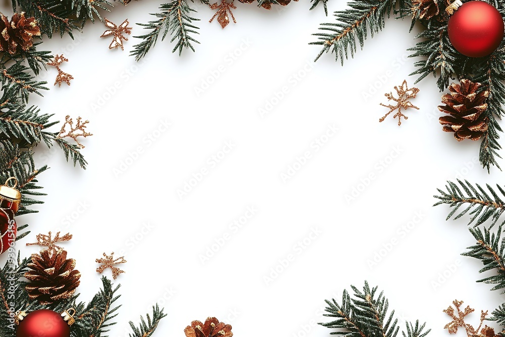 Festive Christmas Frame with Pine Cones and Red Berries Festive Christmas Frame with Pine Cones and Red Berries