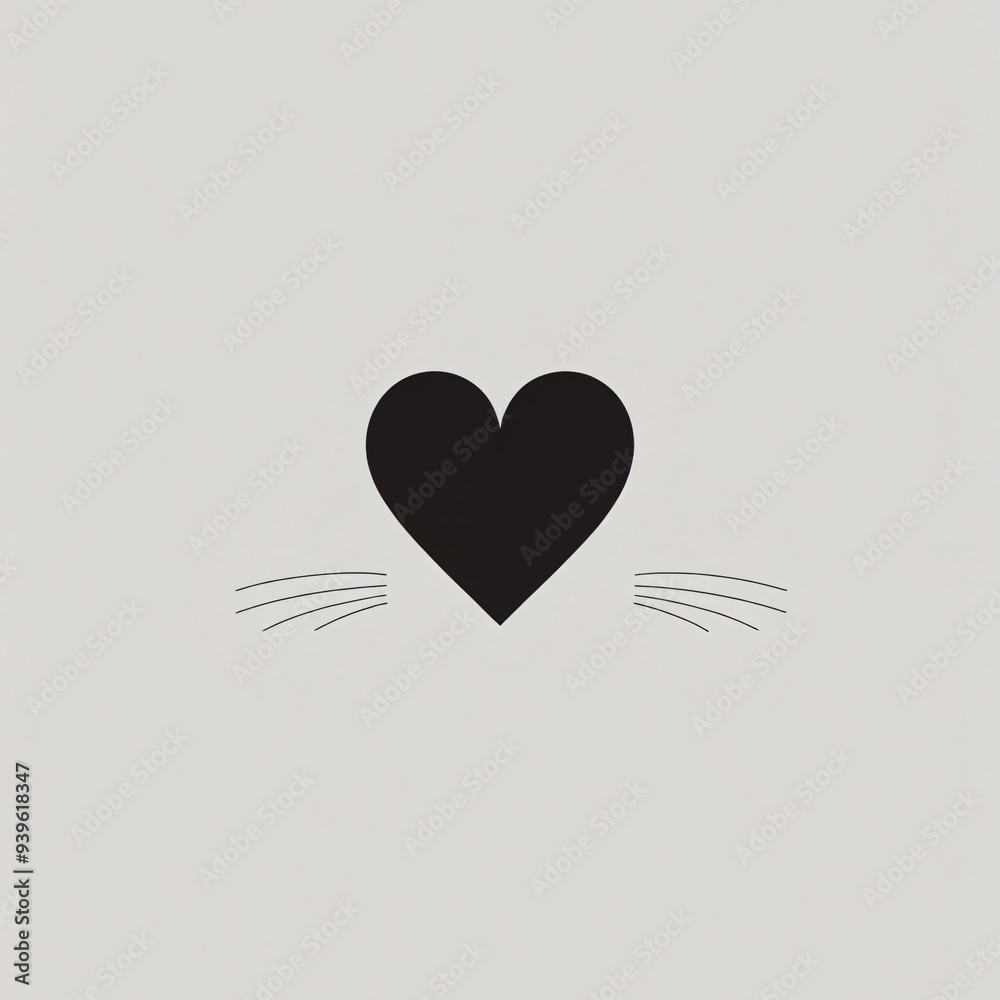 Heart Icon with Cat Mustache