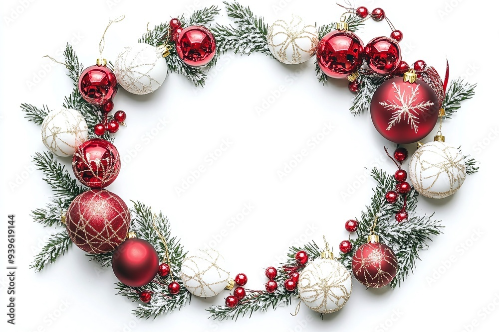 Festive Christmas Frame with Pine Cones and Red Berries Festive Christmas Frame with Pine Cones and Red Berries