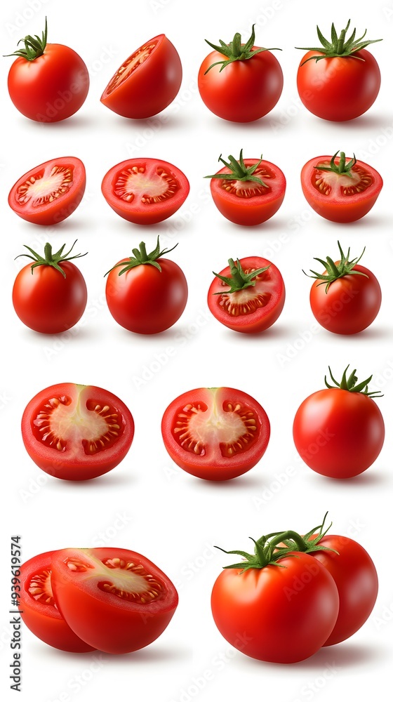Sliced Tomatoes on White Background, Photo Realistic, Abstract Image, Texture, Pattern, Wallpaper, Cover and Screen of Smartphone, Cell Phone, Computer, Laptop, 9:16 and 16:9 Format Sliced Tomatoes on White Background, Photo Realistic, Abstract Image, Texture, Pattern, Wallpaper, Cover and Screen of Smartphone, Cell Phone, Computer, Laptop, 9:16 and 16:9 Format