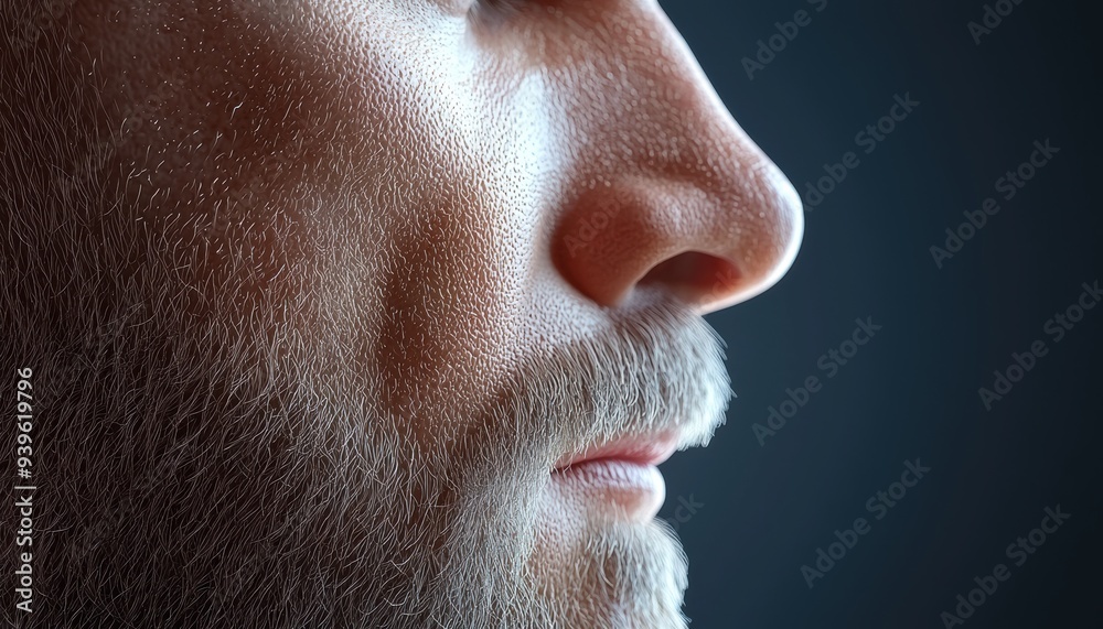 Nasal congestion and runny nose due to pollen allergy, close-up of symptoms, 3D illustration Nasal congestion and runny nose due to pollen allergy, close-up of symptoms, 3D illustration