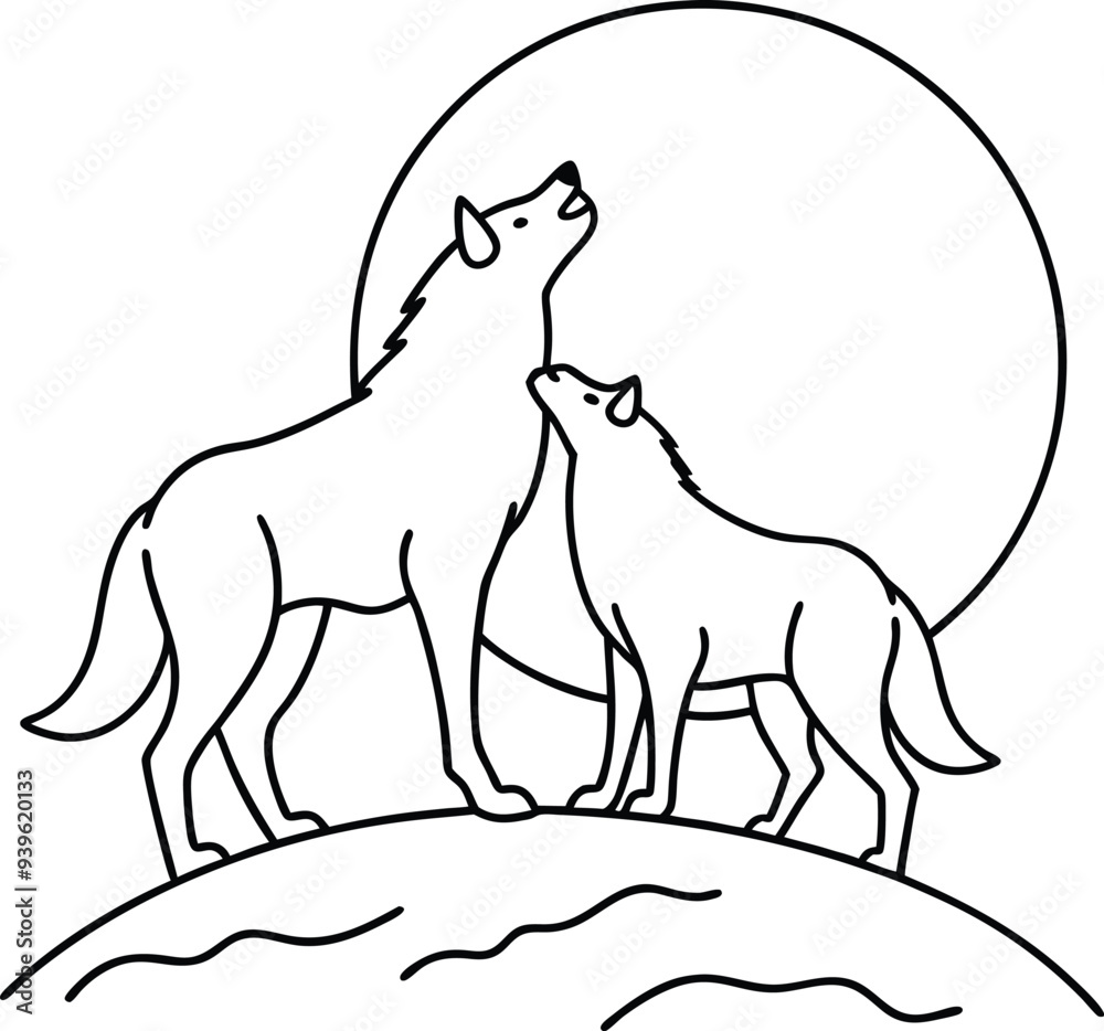 Obraz premium Charming fox couple in a line art style ideal for kids coloring book 