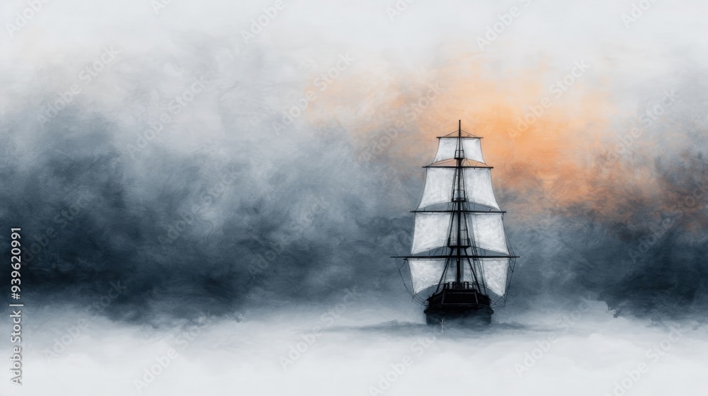 Abandoned pirate ship, haunted by spirits, eerie fog, Watercolor style Abandoned pirate ship, haunted by spirits, eerie fog, Watercolor style