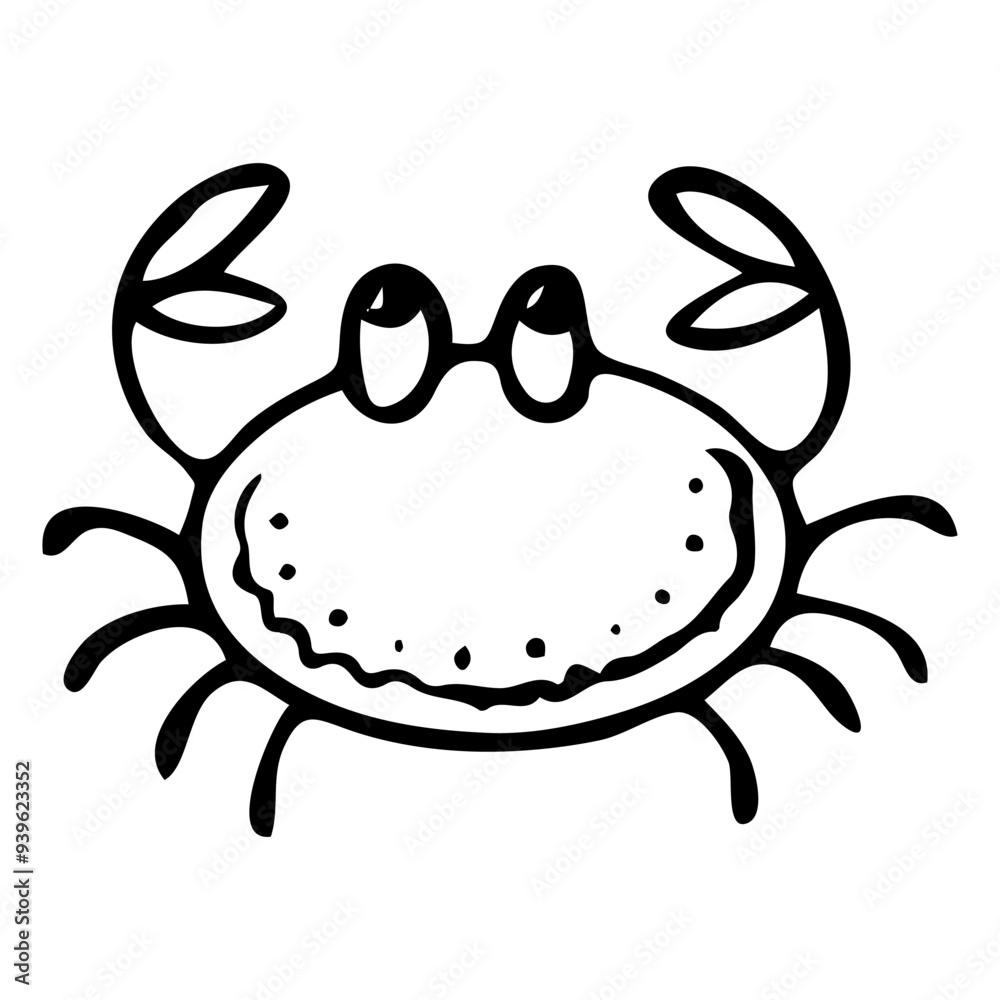 Sea crab hand drawn doodle. Crustacean animal living in ocean and sea