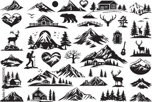Mountain Set Icons Vector Illustration