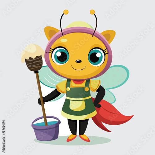 cute bee in apron and headscarf vector on white background 