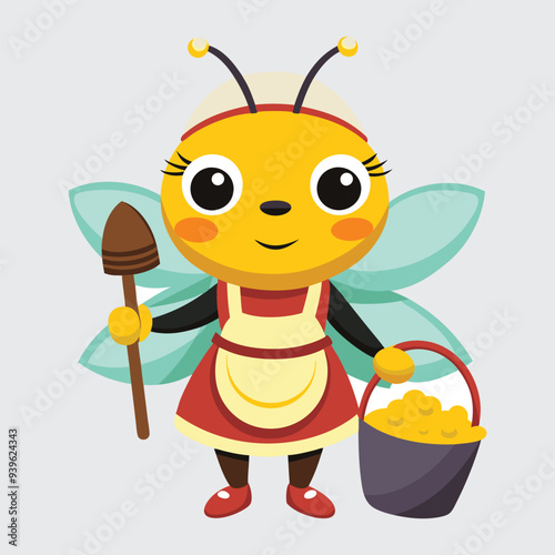 cute bee in apron and headscarf vector on white background 