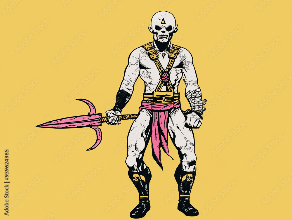 Obraz premium Retro Comic Book Hero with Sword in Dynamic Pose
