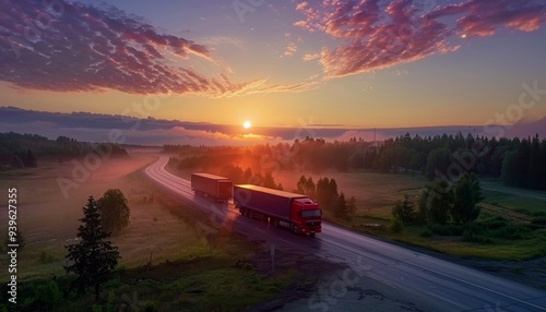 Stunning photo of Kaspiysk during summer, highlighting trucking logistics, perfect for transportation industry websites and promotional content. photo