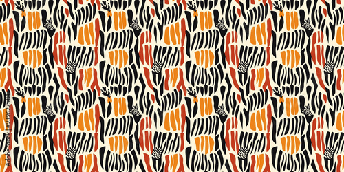 Safari pattern with adventurous, wildlife-themed illustrations. Background seamless pattern. photo