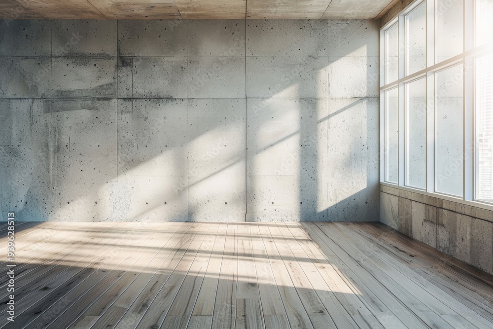 Empty room with wooden floor and concrete wall Empty room with wooden floor and concrete wall