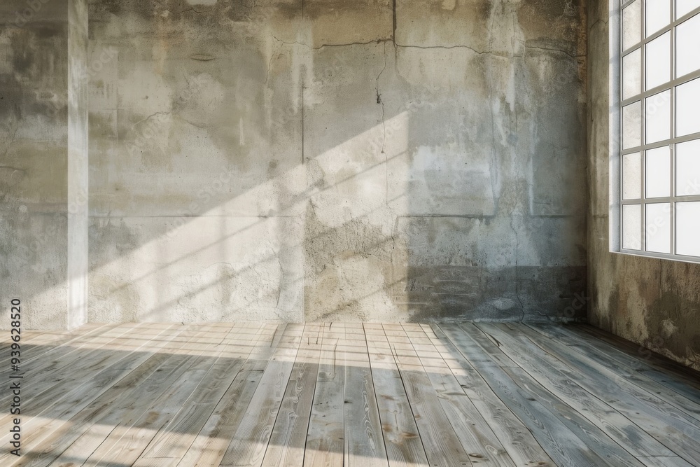 Empty room with wooden floor and concrete wall Empty room with wooden floor and concrete wall