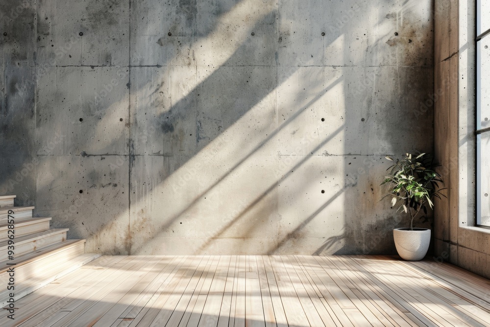 Empty room with wooden floor and concrete wall Empty room with wooden floor and concrete wall