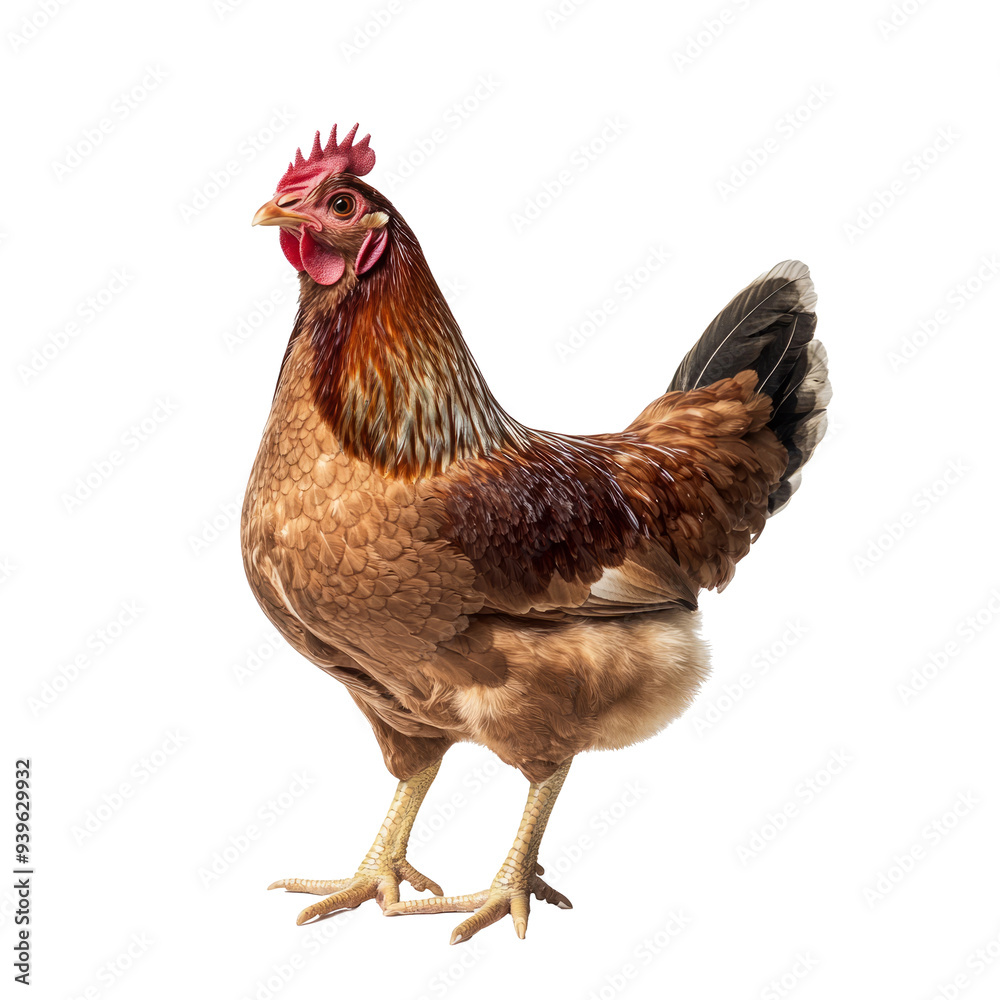 Fototapeta premium Full body of hen isolated on white background. Chicken portrait