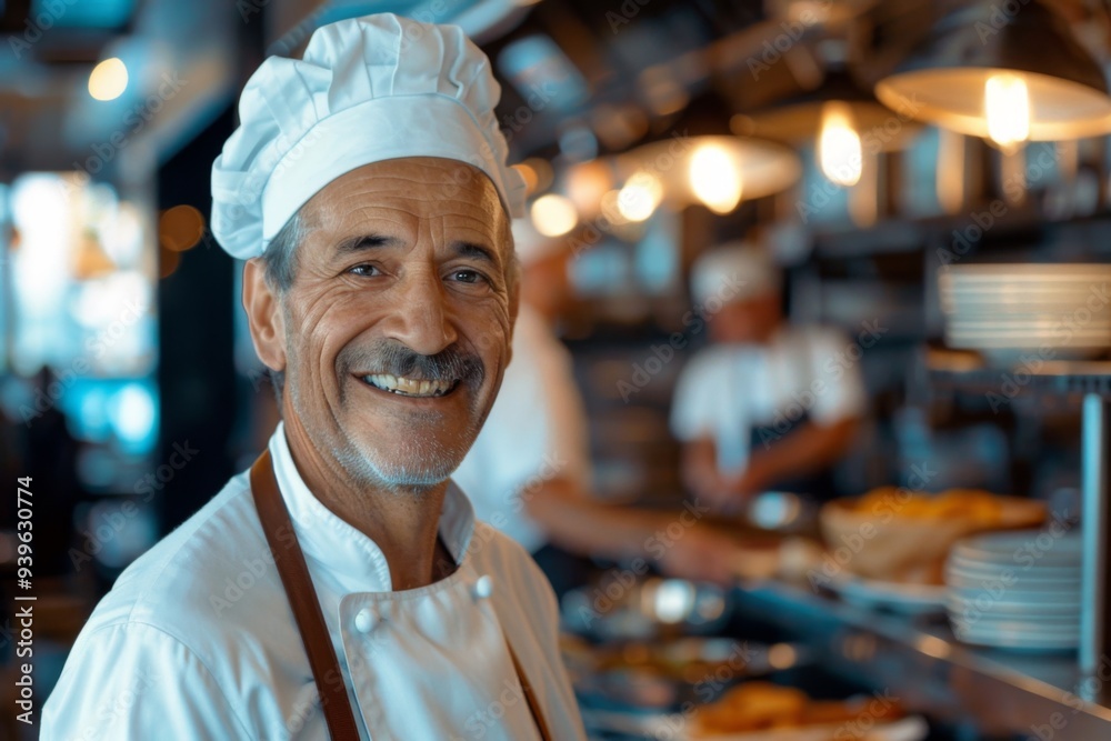 Portrait of a smiling chef in busy restaurant Portrait of a smiling chef in busy restaurant