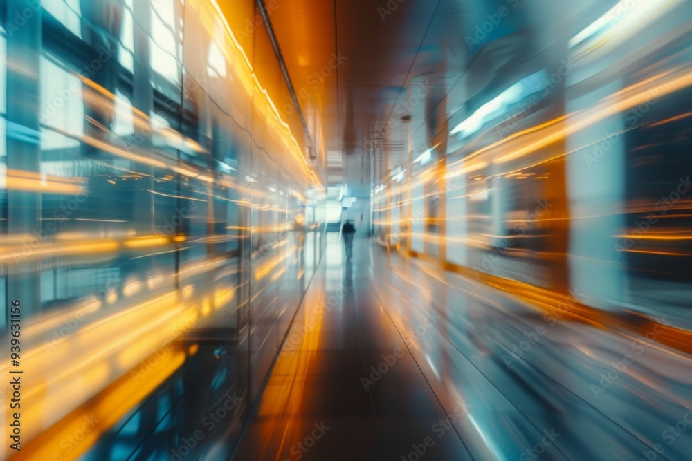 Energetic scene of a corporate hallway with blurred motion Energetic scene of a corporate hallway with blurred motion