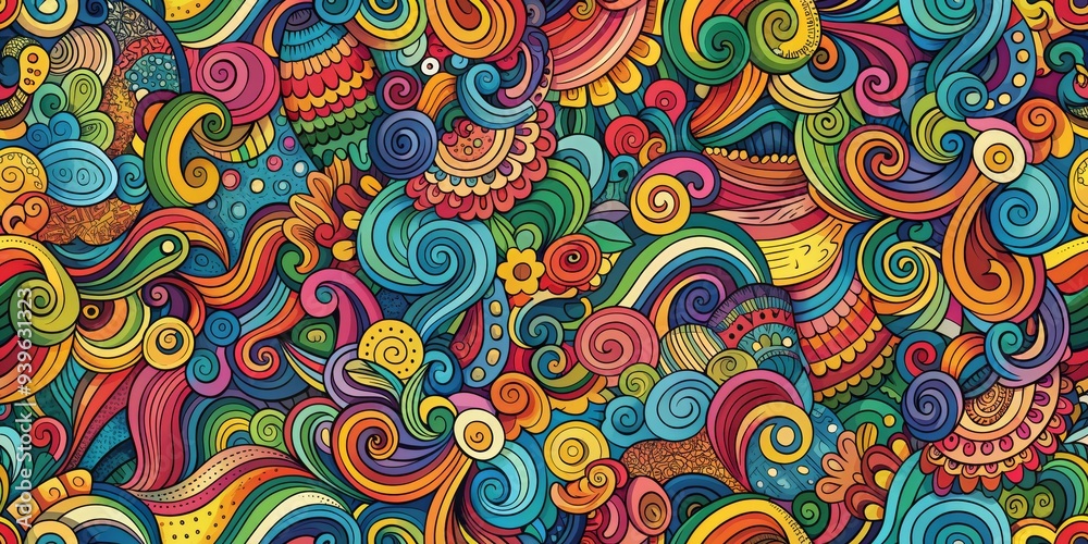 Naklejka premium Abstract Colorful Swirling Doodle Pattern, abstract , seamless , vector , swirl