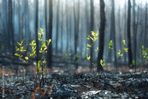 Regenerating forest after wildfire photo