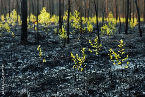 Regenerating forest after wildfire photo