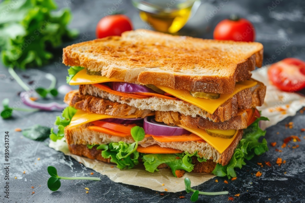 Vegan sandwich with salad and cheese Vegan sandwich with salad and cheese