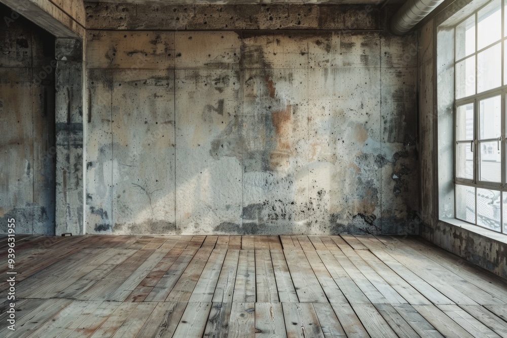 Empty room with wooden floor and concrete wall Empty room with wooden floor and concrete wall