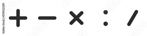 Mathematic calculating signs: plus, minus, multiplying and subtraction in 2 variations vector icons in flat style