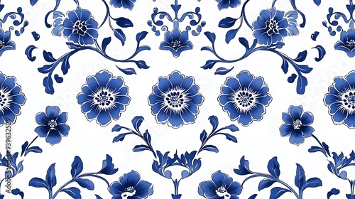 Blue Chinoiserie Floral Seamless Pattern 