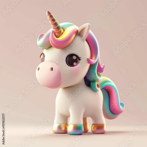 cute cartoon character unicorn, with vibrant colors, solid light clean background, 3d