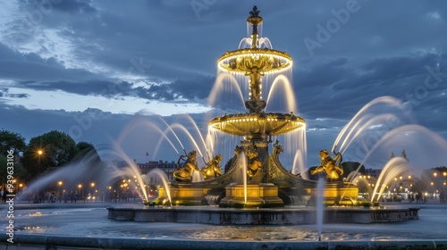 Illuminated Fountain in the Evening