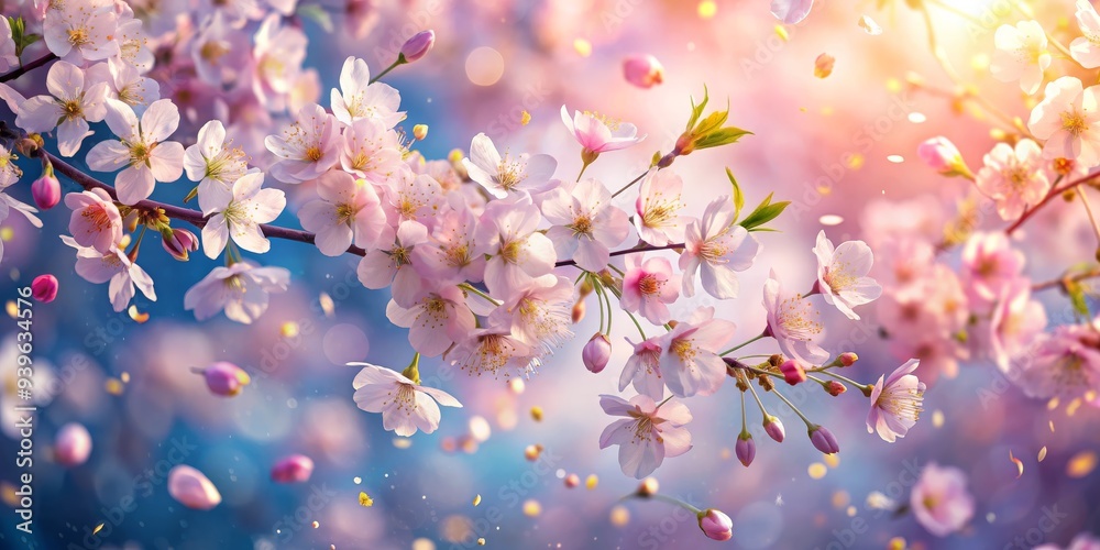 Fototapeta premium Delicate Cherry Blossoms in Sunlight, Spring Flowers, Pink Blossoms, Cherry Tree, Nature