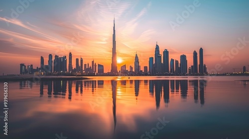 Beautiful image showcasing the Dubai skyline, captured in a high-resolution and detailed style.