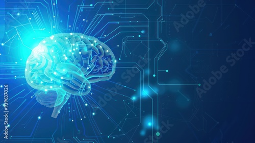 Abstract Brain Illustration with Circuitry