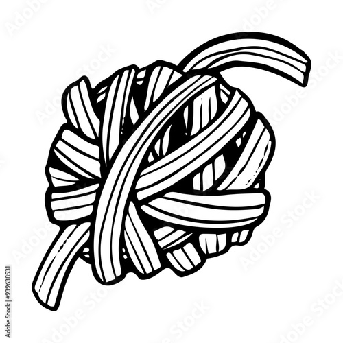 Pasta nests ribbons hand drawn doodle. Macaroni fettuccine, tagliatelle, pappardelle. Wheat dough food. Food product. Side dish. Grocery. Vector sketch line art illustration.