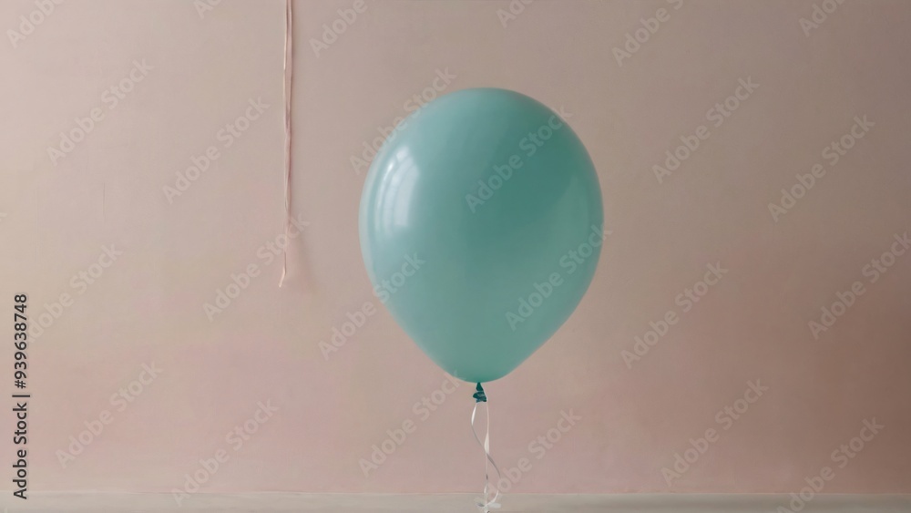 A turquoise balloon is suspended in mid-air against a soft peach background, showcasing simplicity and tranquility. The scene evokes a sense of lightness and calm A turquoise balloon is suspended in mid-air against a soft peach background, showcasing simplicity and tranquility. The scene evokes a sense of lightness and calm