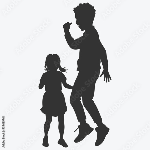 Children Jumping Rope Silhouette Vector