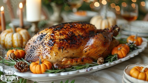 Roasted Turkey with Rosemary and Pumpkins photo