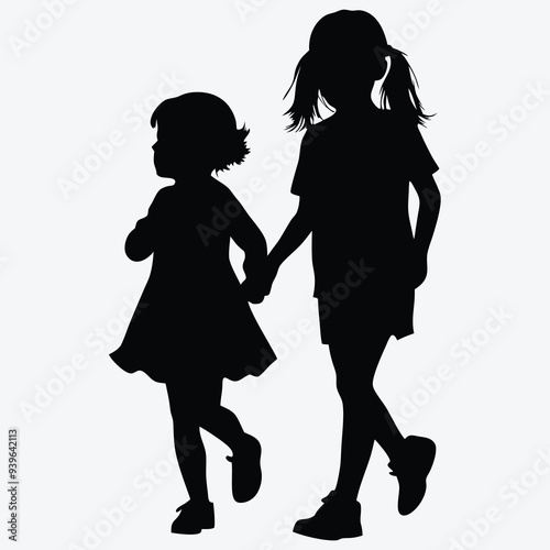 Dynamic Silhouette of Children Jumping Rope  Vector Illustration