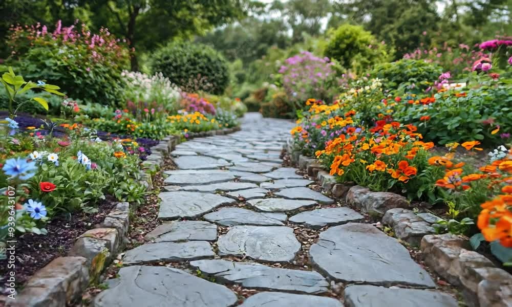 serene scenery with vibrant plant and stone pathway serene scenery with vibrant plant and stone pathway