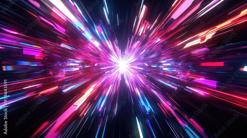 A futuristic abstract starburst with neon colors and sharp lines, perfect for a high-tech, modern aesthetic. A futuristic abstract starburst with neon colors and sharp lines, perfect for a high-tech, modern aesthetic.