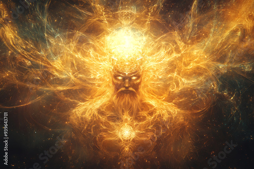 An abstract digital representation of Dazhbog, the Slavic god of the sun, abundance, and prosperity photo