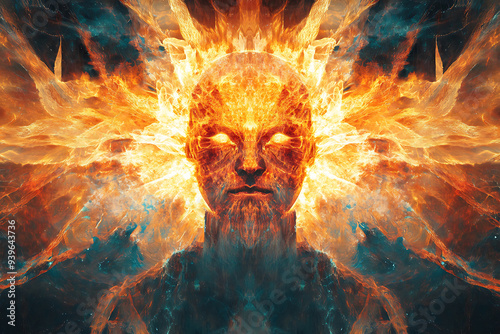 An abstract digital representation of Dazhbog, the Slavic god of the sun, abundance, and prosperity photo