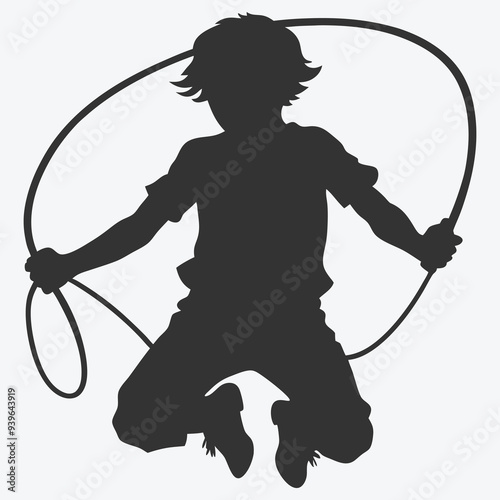 Energetic Boy Jumping Rope Silhouette Vector Illustration