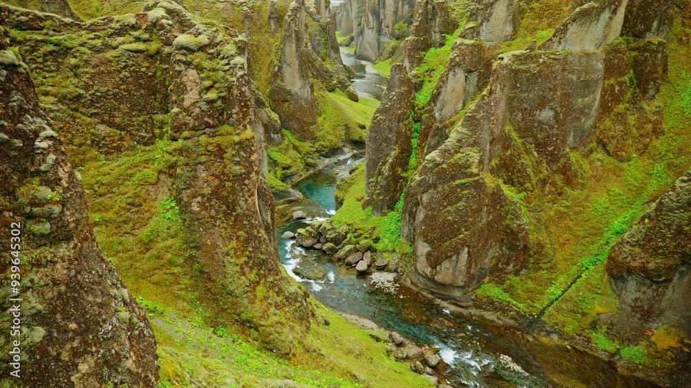 The Fjaðrárgljúfur Canyon on Iceland.