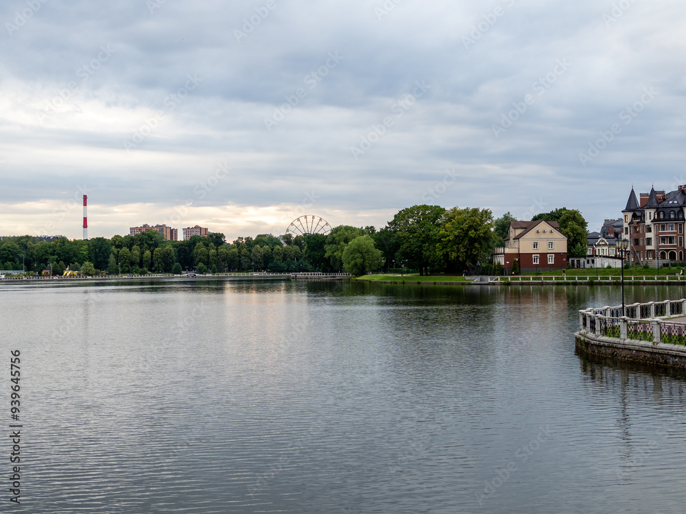 Fototapeta premium pond in Kaliningrad city, Russia on summer evening