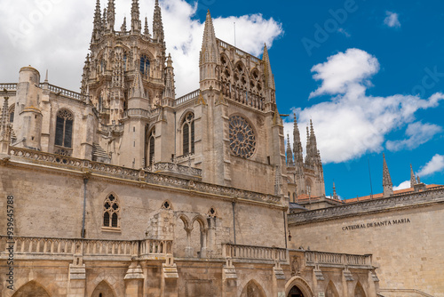 Beautiful architecture details of Cathedral of Saint Mary of Burgos. Catholic church dedicated to the Virgin Mary located in the historical center of the Spanish city of Burgos. Travel destination. 