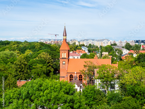 Zelenogradsk town with Transfiguration church photo