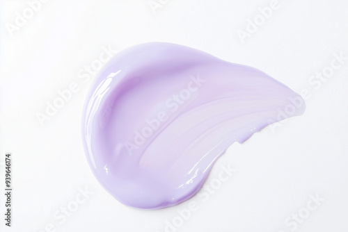 Lavender gel smear on a white background. Purple toning hair conditioner texture.