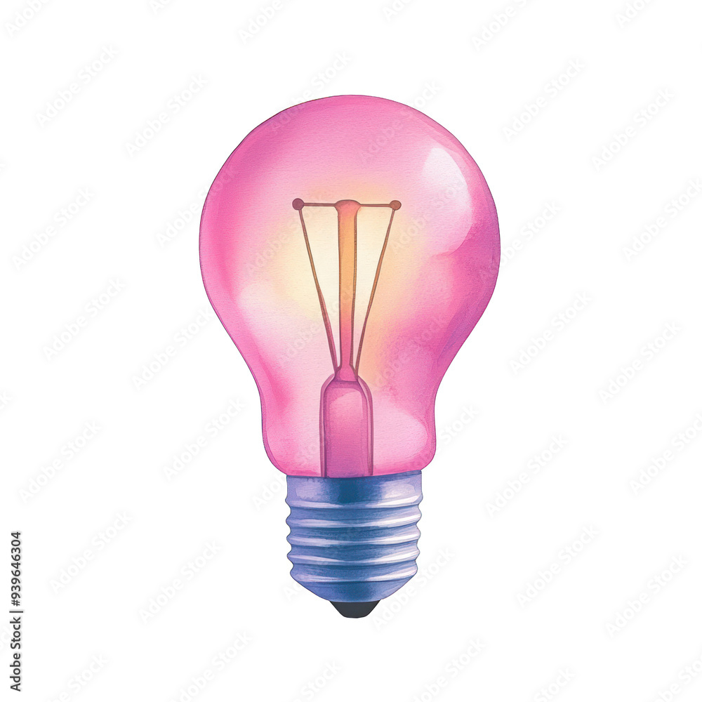 Fototapeta premium A vibrant pink light bulb emits a warm glow, symbolizing creativity and innovation in design and technology. transparent background watercolor style
